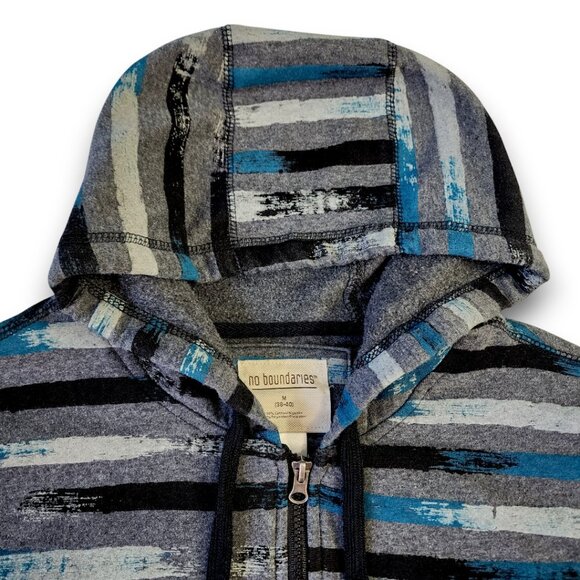 NO BOUNDARIES Men's Hoodie Medium Y2K Full Zip Gray Blue-Green Striped - Picture 4 of 13